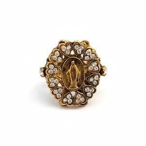 Virgins Saints & Angels Gold Ring with Clear Accents